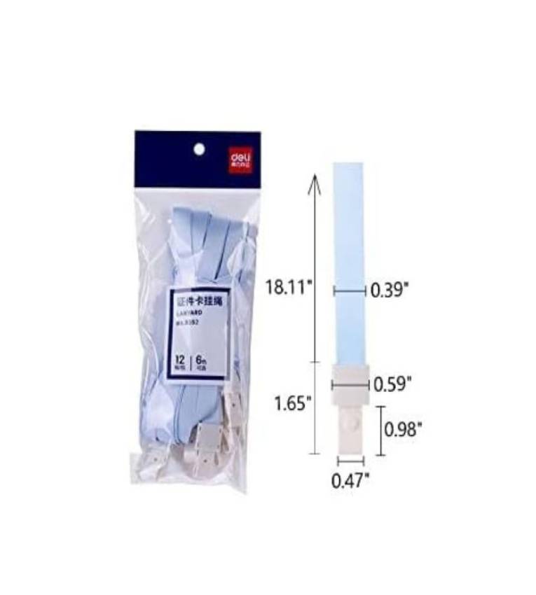 Deli 8352 Lanière tour de cou, paquet de 12 Support de badge rétractable en Bleu, idéal pour cartes d'identité, badges professionnels et événements.